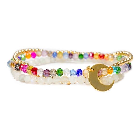 Celestial Moon Stretch Bracelet - Stackable Bracelets for Woman Natural+Crystal - Picture 3 of 4